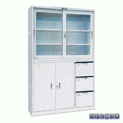 青岛办公家具 文件柜 偏三斗宽移门柜 