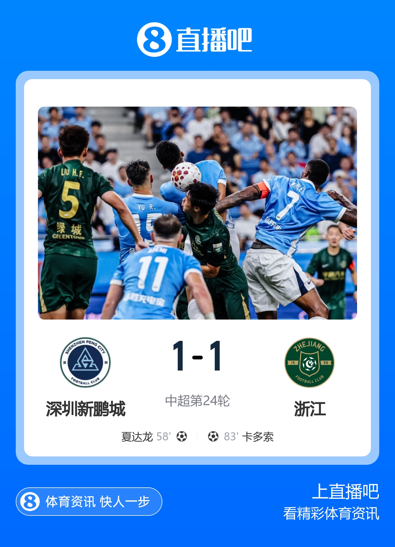 三轮不胜!浙江1-1新鹏城 夏达龙破门卡多索扳平比赛因雨停40分钟 三轮不胜!浙江1-1新鹏城 夏达龙破门卡多索扳平比赛因雨停40分钟