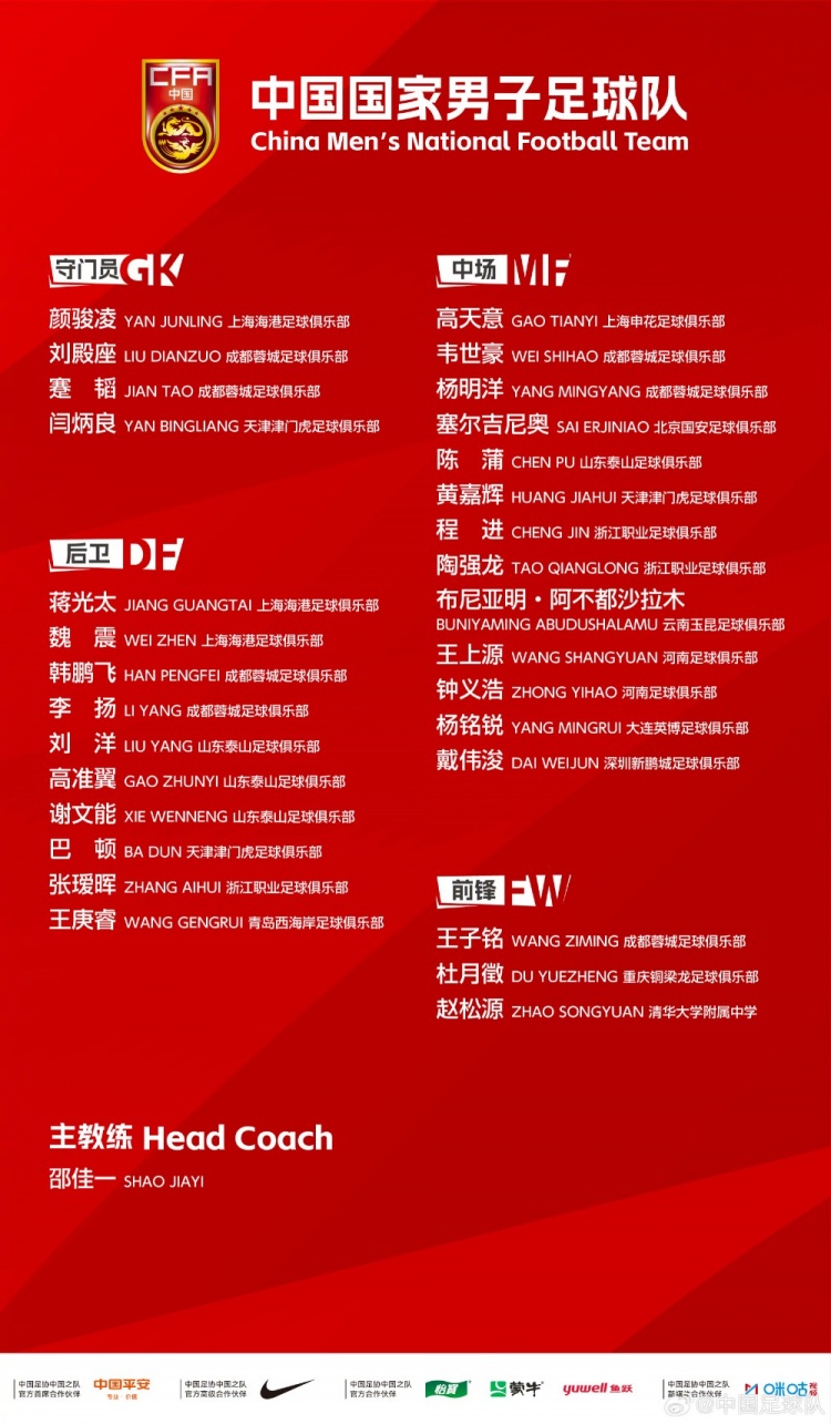 记者统计国足名单变化：保留上期集训16人，赵松源等8将首入选